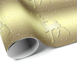 Papel de Regalo Navideño Nevado Reno Dorado