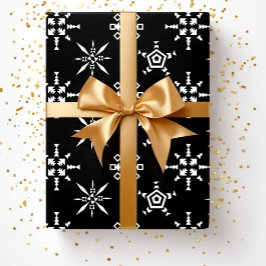 Papel De Regalo Navideño Patrón de Copo de Nieve de Invierno Negro