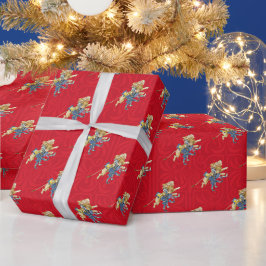 Papel de regalo navideño rojo clásico del Mago de