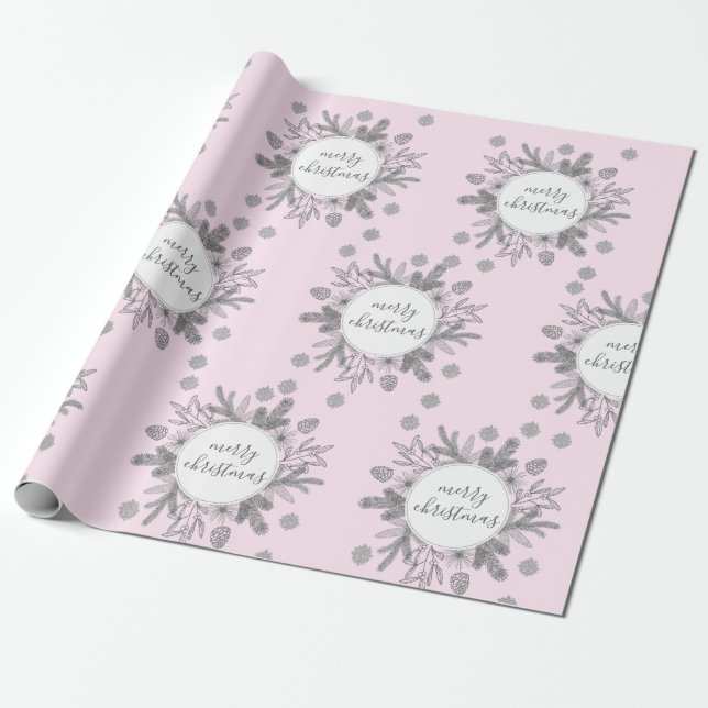 Papel de regalo navideño rosa Ramas rústicas (Desenrollado)