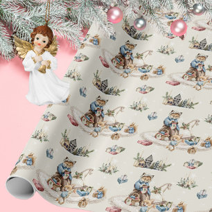 Papel De Regalo Navideño Rústico Vintage Nostálgico Animales Lindo