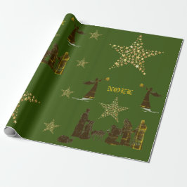 Papel de regalo navideño verde Noel Navy