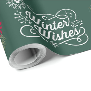 Papel de regalo Navideño verde oscuro rojo y blanc