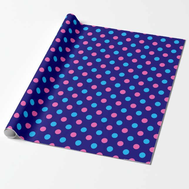 Papel De Regalo Navy Blue Pink Cyan Polka Dot Pattern (Desenrollado)