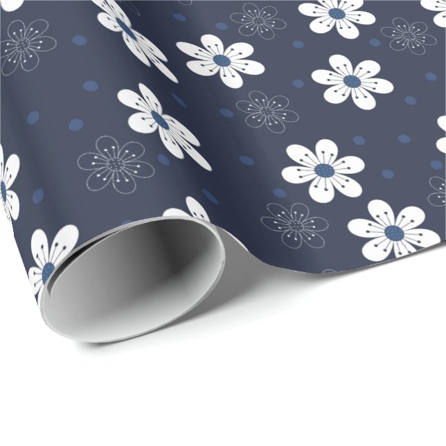Papel De Regalo Navy Blue Pretty Floral Pattern (Esquina del rollo)