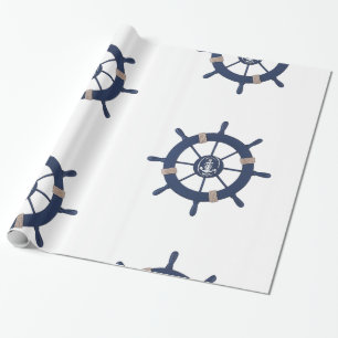 Papel De Regalo Navy Blue Ship Wheel Nautical