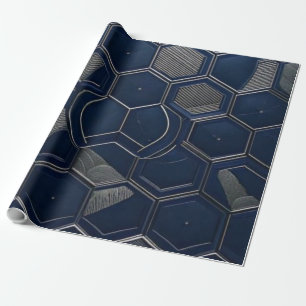 Papel De Regalo Navy Moderno y Tecnología Geométrica de Hexágono d