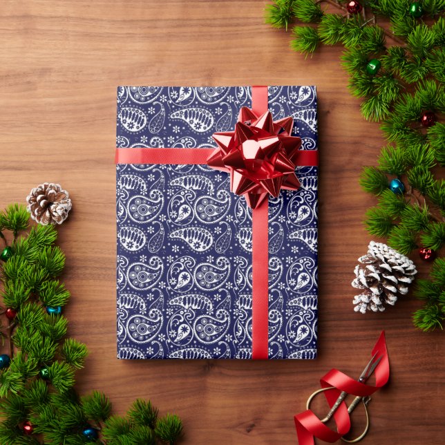 Papel De Regalo navy paisley (Regalo de vacaciones)