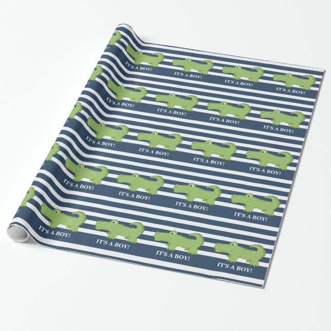 Papel de regalo Navy y Blanco de Cocodrilo (Desenrollado)
