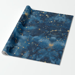Papel De Regalo Nebulosa Cósmica de Polvo Estelar de Oro Azul Medi
