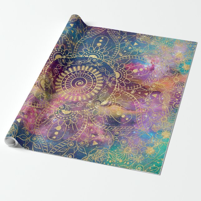 Papel De Regalo Nebulosa de color dorado Mandala (Desenrollado)