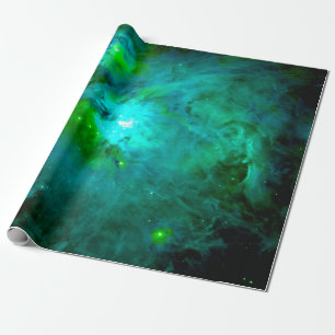 Papel De Regalo Nebulosa de Orión Verde Azul Profundo