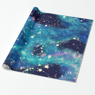Papel De Regalo Nebulosa verde azulada y estrellas