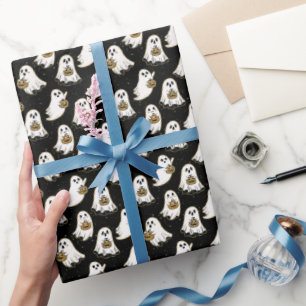 Papel De Regalo Negra   Fantasma y calabaza