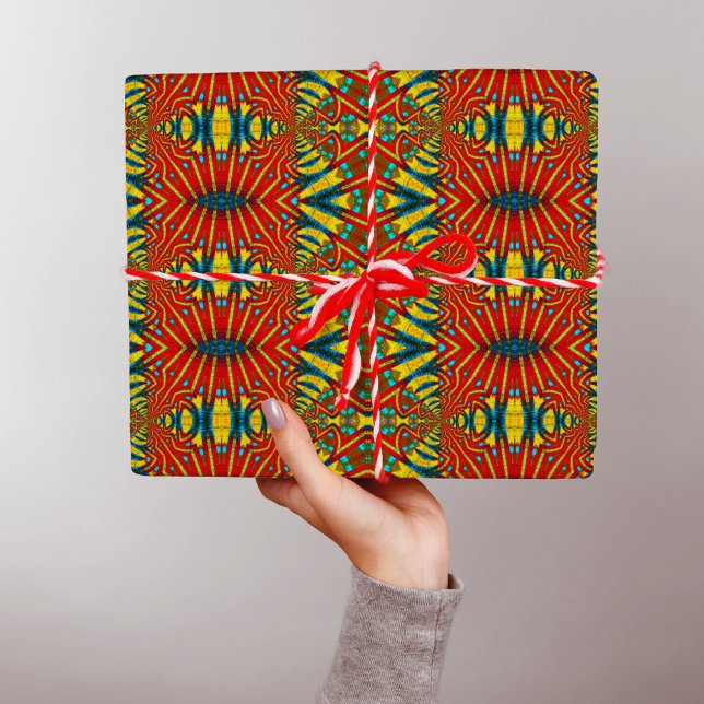 Papel De Regalo Negrita Resumen Hippie Rojo Amarillo Azul Trippy (Subido por el creador)