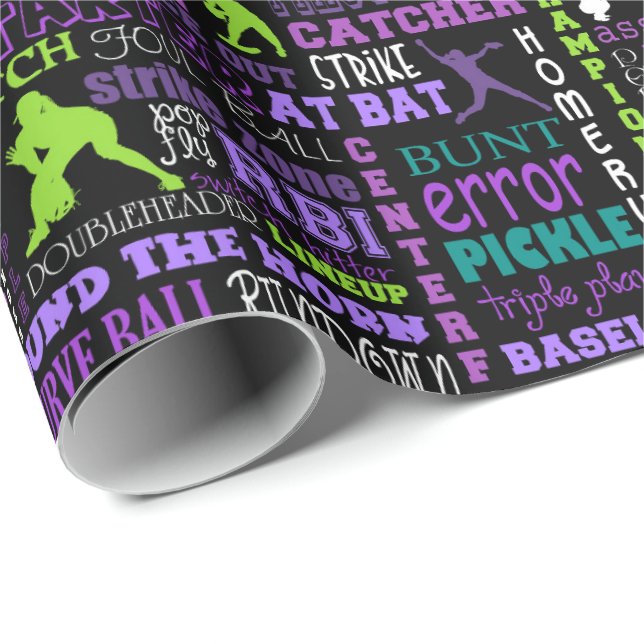 Papel De Regalo Negro 1 de los chicas del softball (Esquina del rollo)