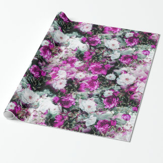 Papel De Regalo Negro blanco púrpura rosado floral de los rosas