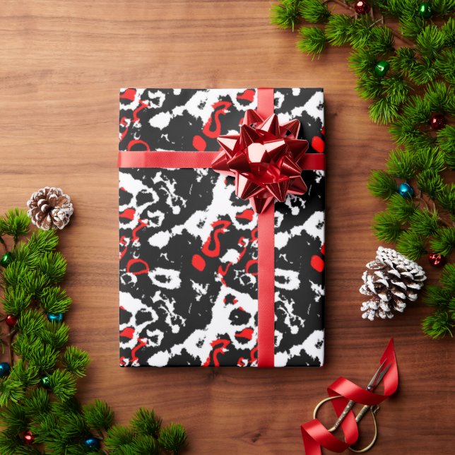Papel De Regalo Negro blanco y abstracto rojo (Regalo de vacaciones)