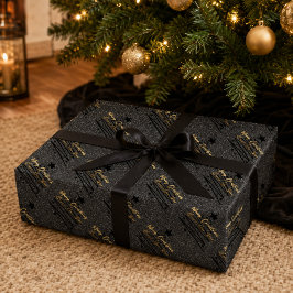 Papel De Regalo Negro Brillante Dorado Feliz Navidad Feliz Año Nue