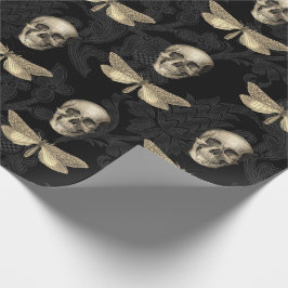 Papel de regalo negro con calavera y mariposa de e
