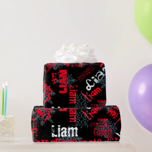 Papel de regalo negro con copos de nieve Nombre ca