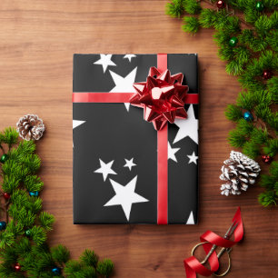 Papel De Regalo Negro con estrellas blancas