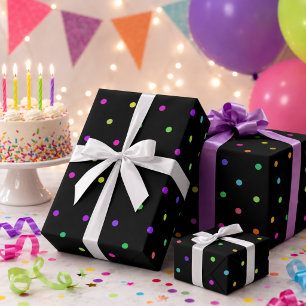 Papel de regalo negro con lunares multicolores