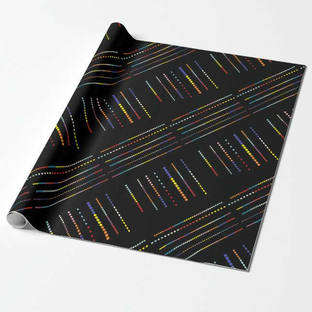 Papel De Regalo Negro con patrones multicolor (Desenrollado)