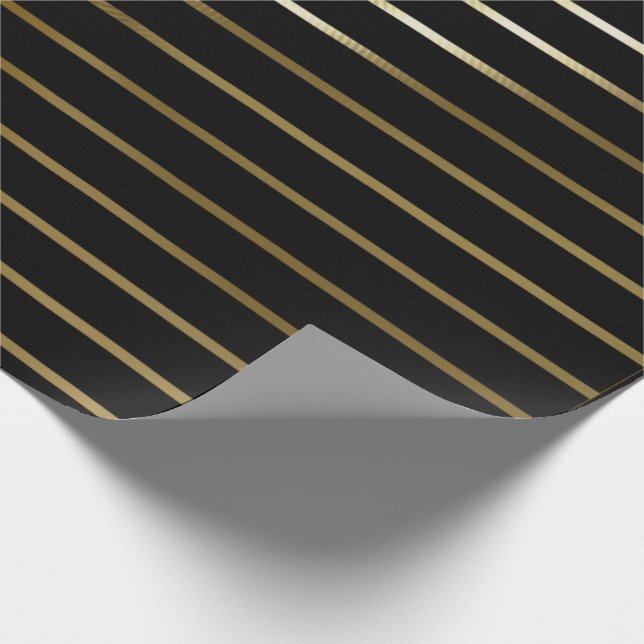 Papel De Regalo  negro con rayas  doradas (Esquina)