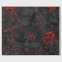 Negro con Rosas Rojas y Cuervos – Floral Gótico