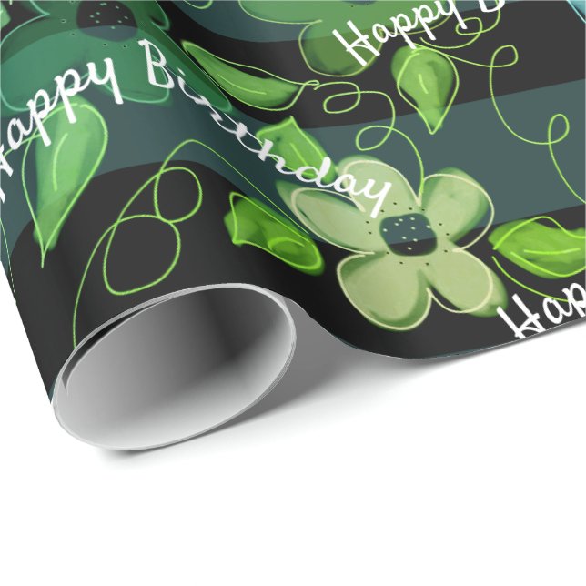 Papel De Regalo Negro con verde tierno (Esquina del rollo)