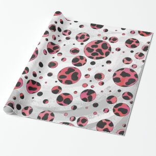 Papel De Regalo Negro dálmata y rojo con puntos de polka