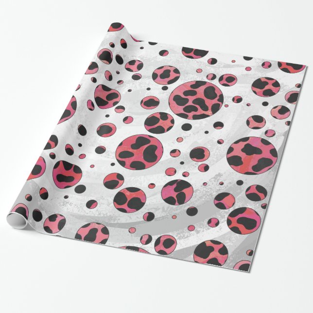 Papel De Regalo Negro dálmata y rojo con puntos de polka (Desenrollado)