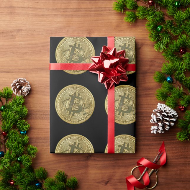 Papel de regalo negro de Bitcoin (Regalo de vacaciones)