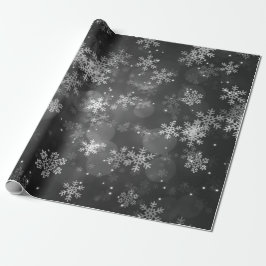 Papel De Regalo Negro de las chispas y de los copos de nieve del