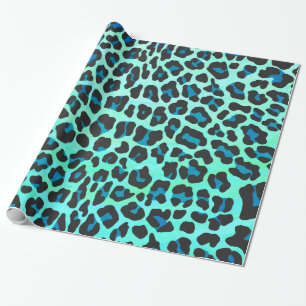 Papel De Regalo Negro del leopardo e impresión verde azulada