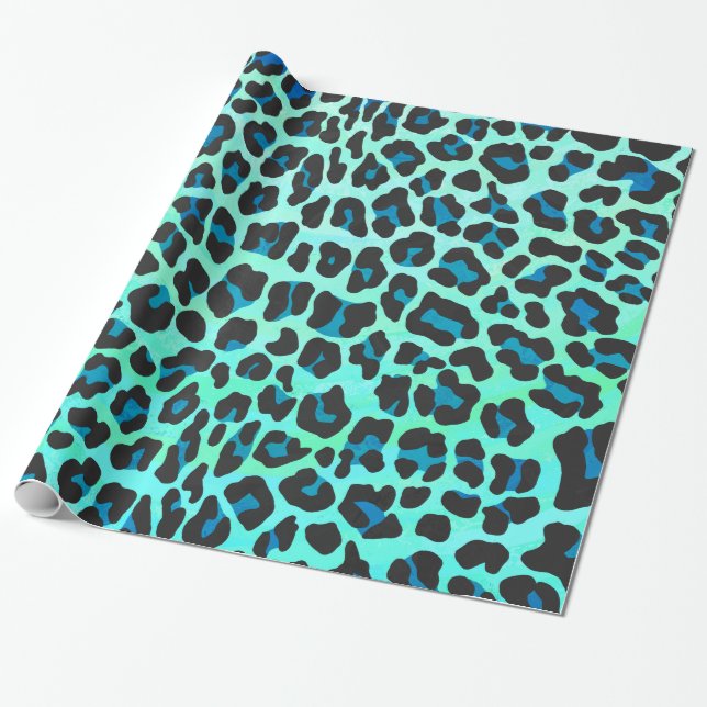 Papel De Regalo Negro del leopardo e impresión verde azulada (Desenrollado)