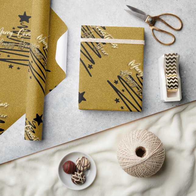 Papel de regalo negro dorado (Artesanía)