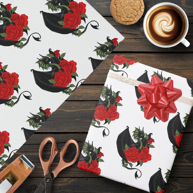 Papel De Regalo negro Dragon rojo Roses Fantasía (Subido por el creador)