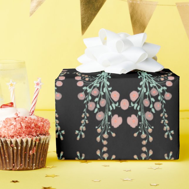 Papel De Regalo Negro Elegante Con Rosa (Fiesta de cumpleaños )