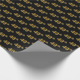 Papel De Regalo Negro, Falso Oro 40º (Cuadragésimo) Evento
