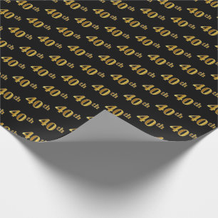 Papel De Regalo Negro, Falso Oro 40º (Cuadragésimo) Evento