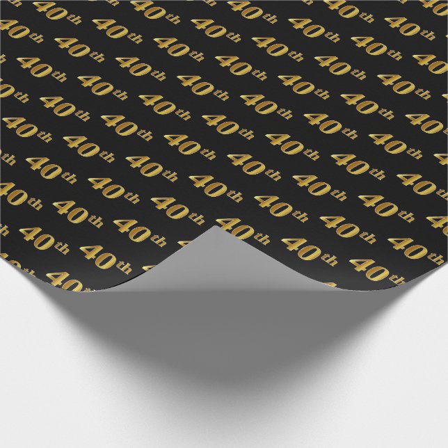 Papel De Regalo Negro, Falso Oro 40º (Cuadragésimo) Evento (Esquina)