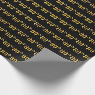 Papel De Regalo Negro, Falso Oro 80º (Octogésimo) Evento
