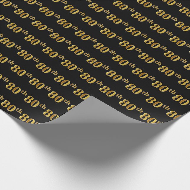Papel De Regalo Negro, Falso Oro 80º (Octogésimo) Evento (Esquina)