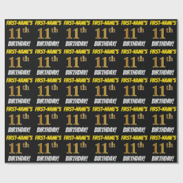 Papel De Regalo Negro, Faux/Imitation Gold, "11th BIRTHDAY"