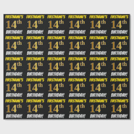 Papel De Regalo Negro, Faux/Imitation Gold, "14th BIRTHDAY"
