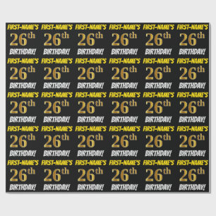 Papel De Regalo Negro, Faux/Imitation Gold, "26th BIRTHDAY"