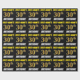 Papel De Regalo Negro, Faux/Imitation Gold, "30th BIRTHDAY"