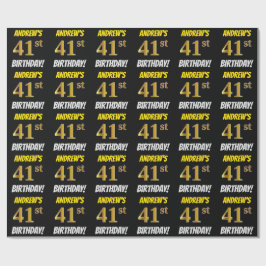 Papel De Regalo Negro, Faux/Imitation Gold, "41st BIRTHDAY"